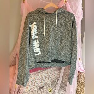 💖 PINK Victoria’s Secret Cropped Hoodie – Grey Marl – Well-Loved | Large